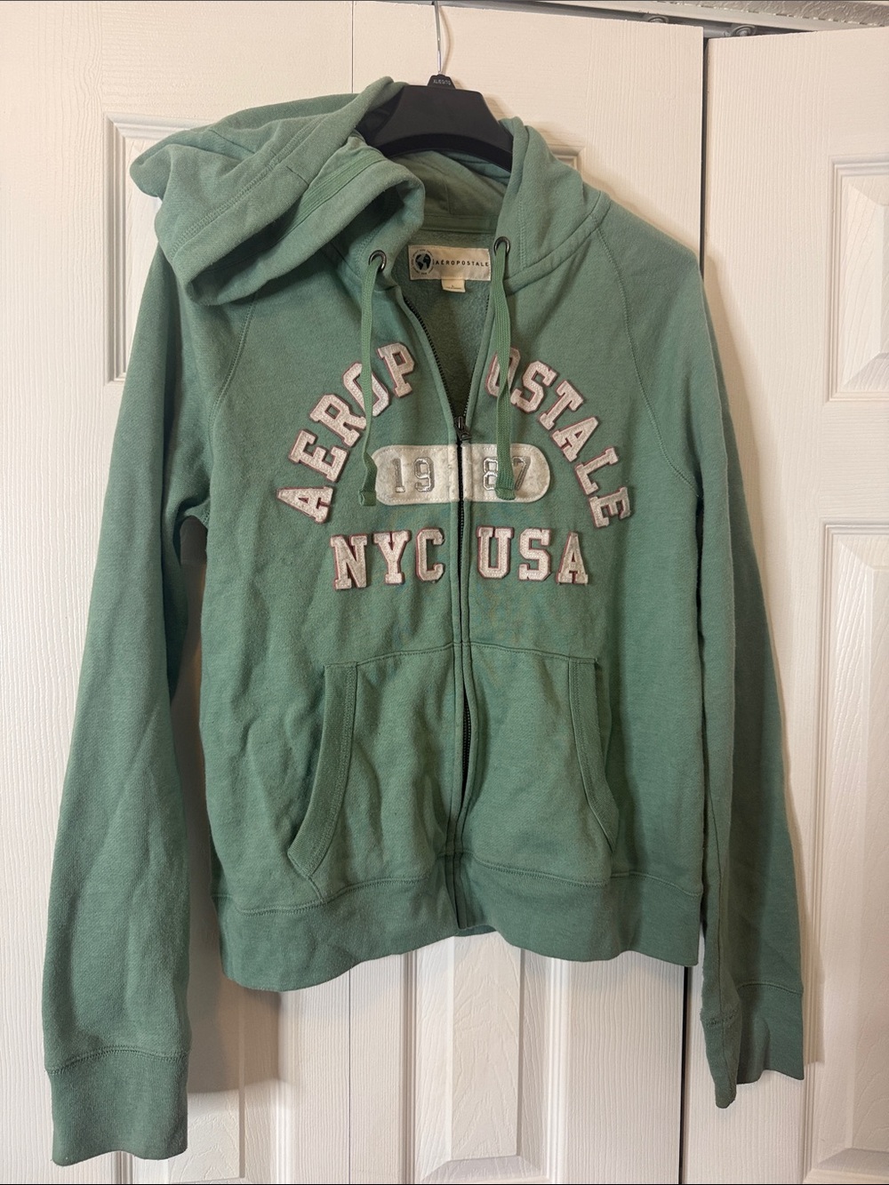Aeropostale Mint Green Zip-Up Hoodie Jacket with Applique